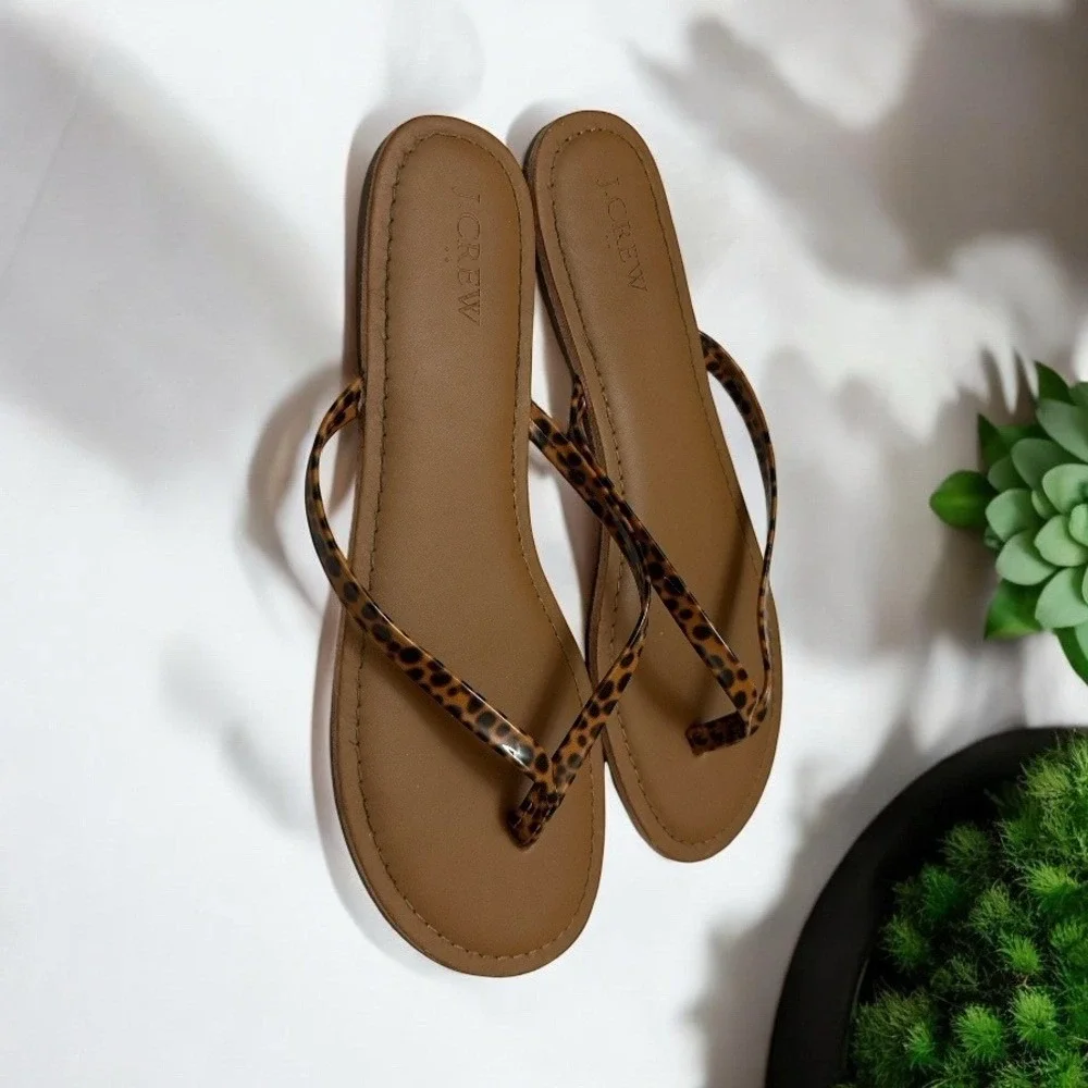 J.Crew Brown Animal Print Thong Flip Flop Sandals Size 10‎